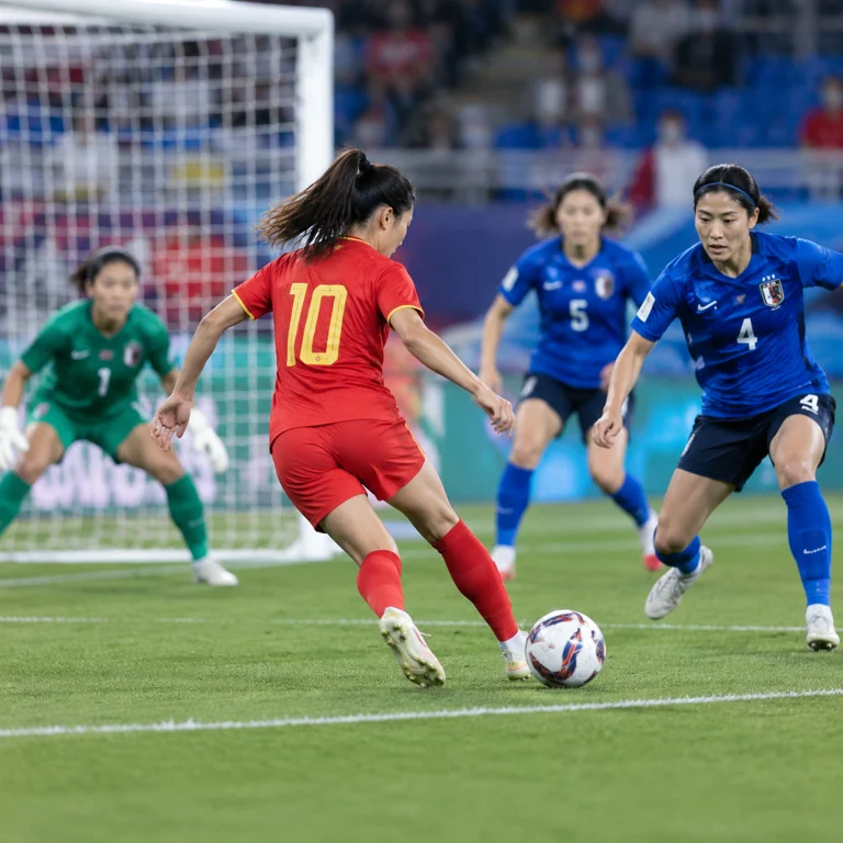 中国女足球员在禁区附近观察防守站位